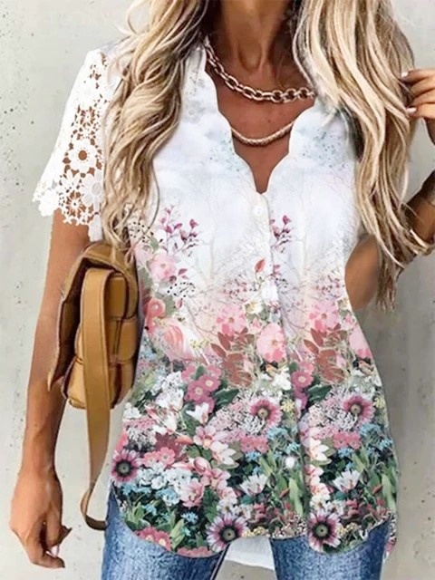 Bluza cu flori si broderie, de dama…