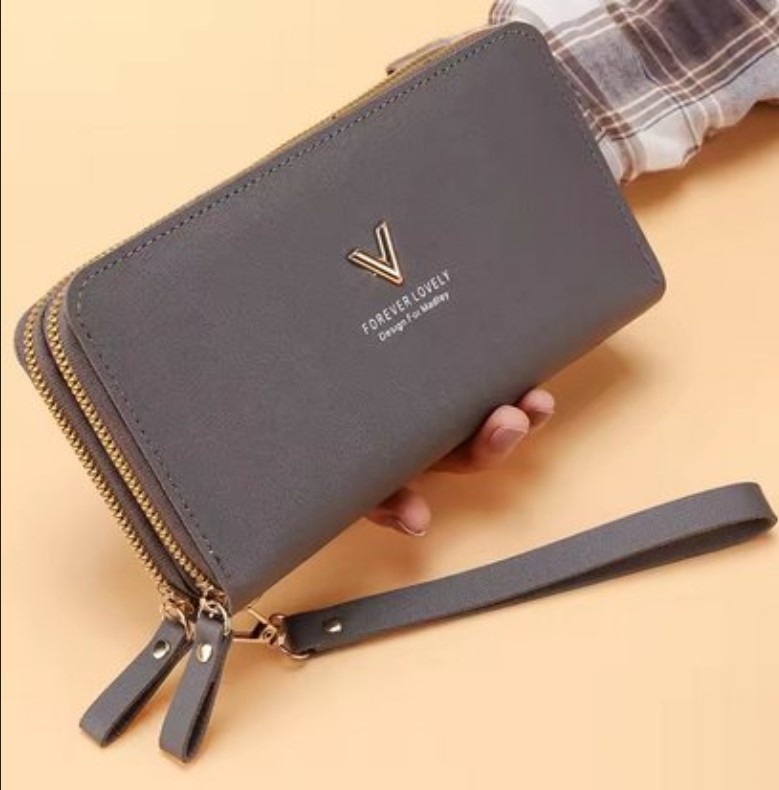 Portofel gri elegant de dama, Victory, compartimente multiple