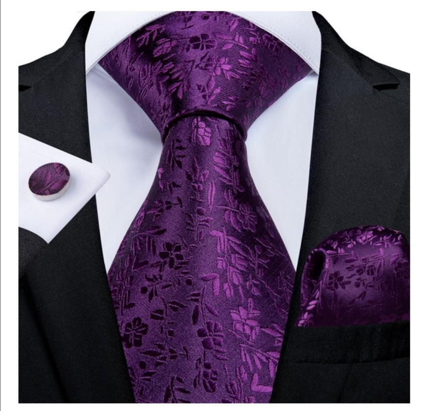 Set cravata mov + batista + butoni - matase - model 228