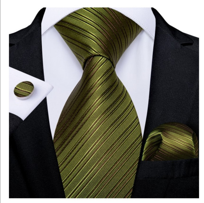 Set cravata verde + batista + butoni - matase - model 139