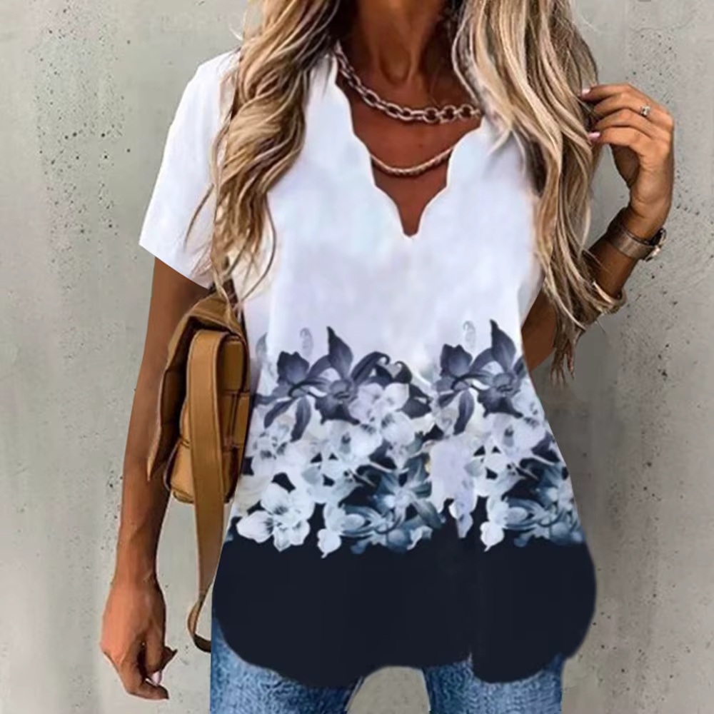 Bluza cu flori si broderie, de dama, maneca scurta, model 136
