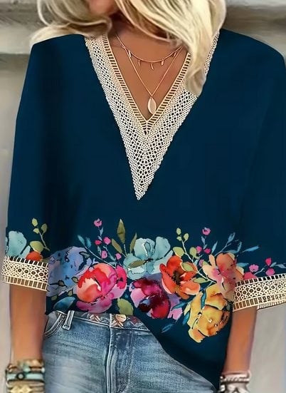 Bluza eleganta dama, cu dantela la decolteu si maneci, model 143