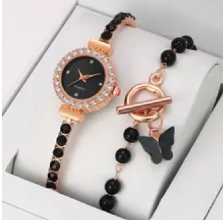 Ceas dama elegant, cu cristale si bratara, aurii - Serena