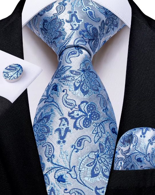 Set cravata bleu + batista + butoni - matase -- model 862