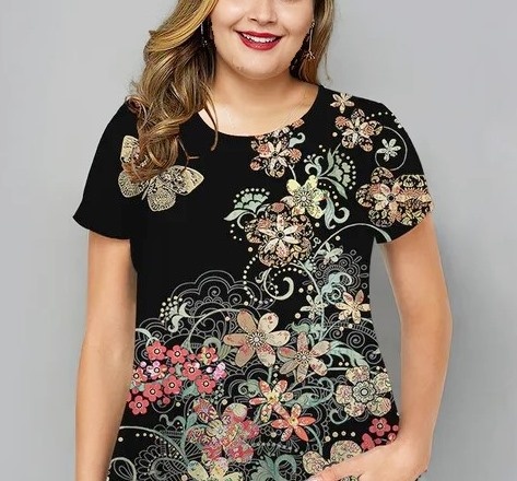 Bluza cu flori, de dama, maneca scurta, model 126 - marimea M