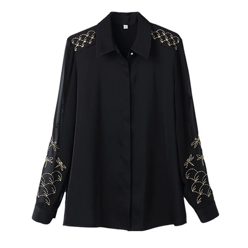 Bluza neagra eleganta cu broderie, model 147