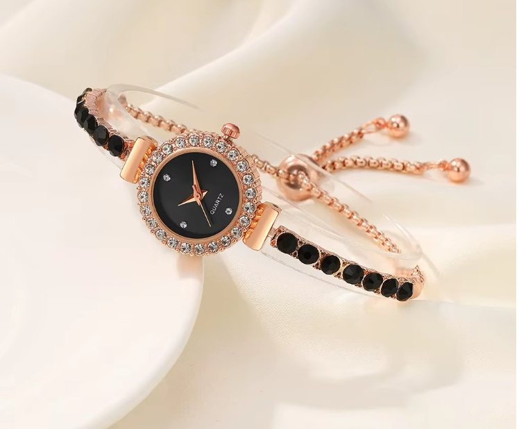 Ceas dama elegant, cu cristale si bratara, aurii - Serena - 1 | YEO