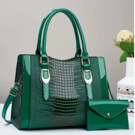 Geanta verde eleganta, incapatoare + portofel Anais