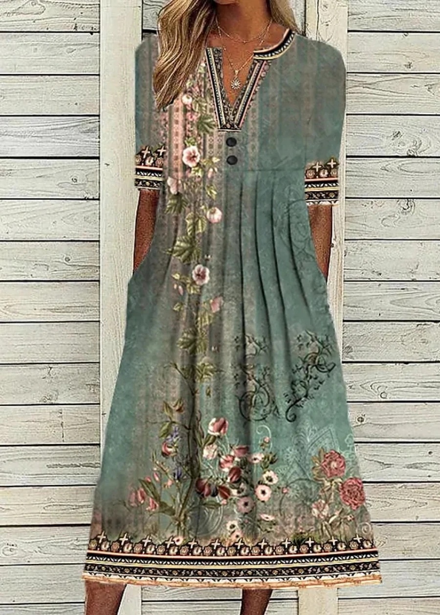 Rochie verde cu flori, de dama, Siri, marimea XL