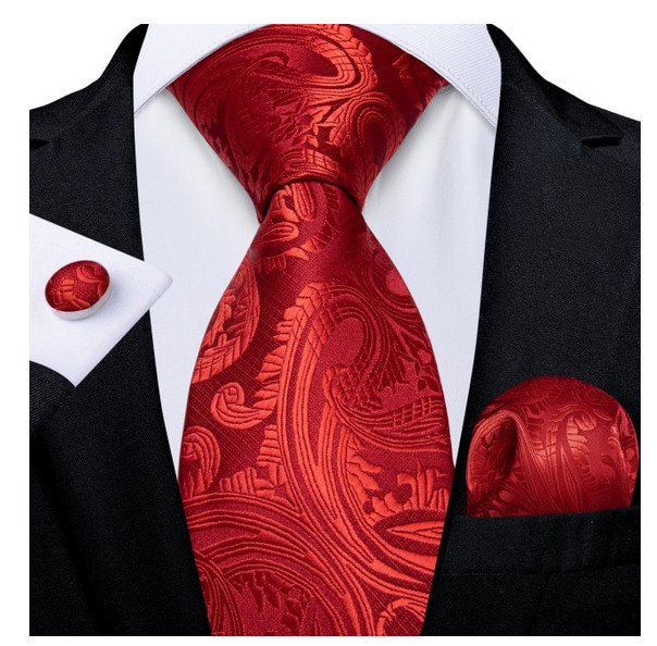 Set cravata rosie + batista + butoni - matase - model 142 - 1 | YEO