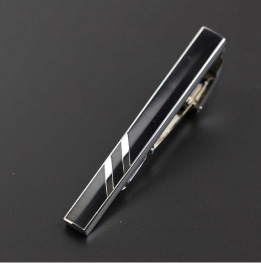 Ac pentru cravata, argintiu cu negru, elegant, model 9