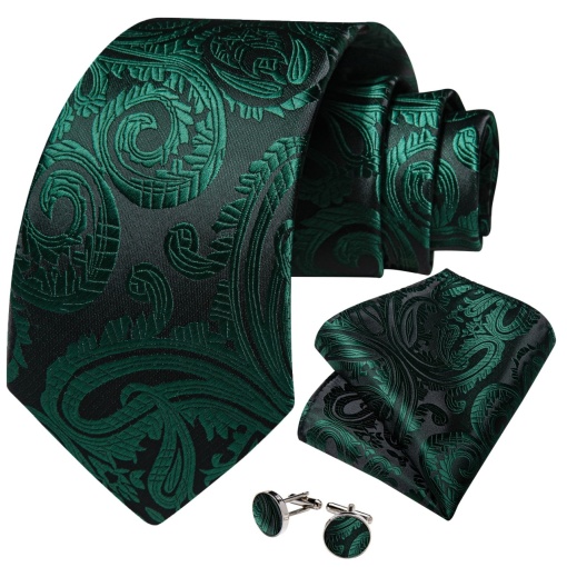 Set cravata verde + batista + butoni - matase -- model 896 - Img 2
