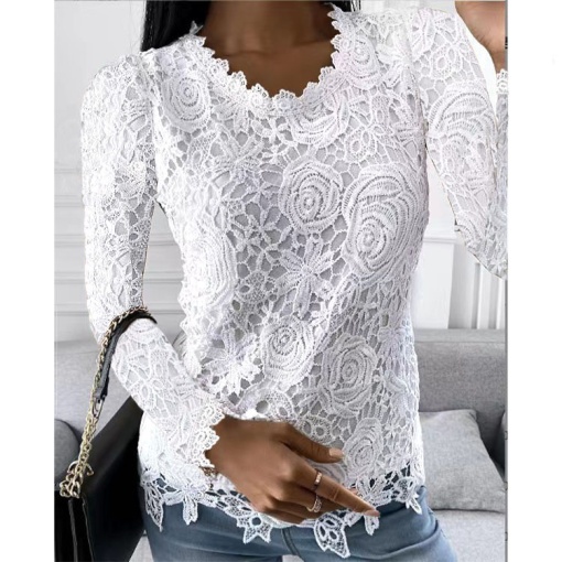 Bluza eleganta alba de dama model cu dantela, marimea M, model 134