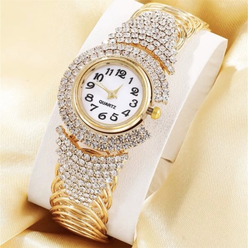 Ceas auriu de dama elegant, cu cristale - Img 2