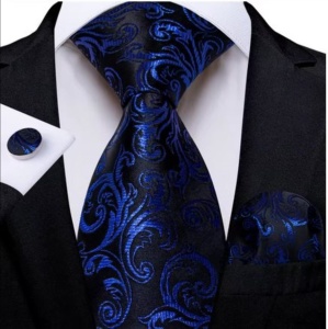 Set cravata bleumarin + batista + butoni - matase -- model 755