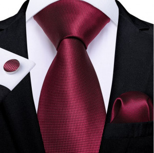 Set cravata bordo + batista + butoni - matase - model 263