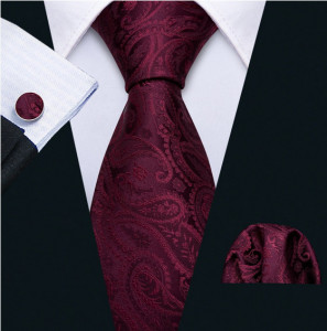 Set cravata bordo + batista + butoni - matase - model 351