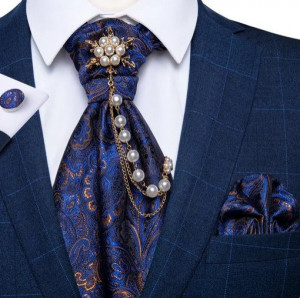 Set cravata / esarfa Ascot + batista + butoni + brosa, model 1