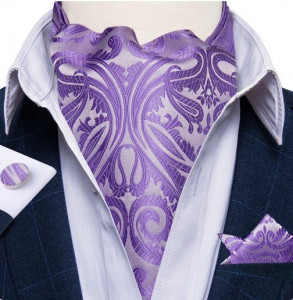 Set cravata / esarfa / lavaliera Ascot + batista + butoni, model 74