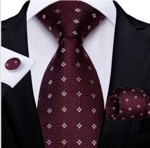 Set cravata grena + batista + butoni - matase -- model 822
