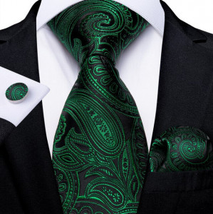 Set cravata verde + batista + butoni - matase - model 426