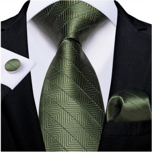 Set cravata verde + batista + butoni - matase - model 521