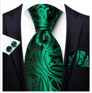 Set cravata verde + batista + butoni - matase - model 64