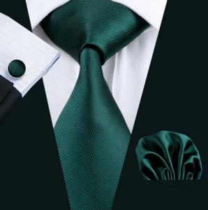 Cravata verde inchis + batista + butoni - matase -- model 793