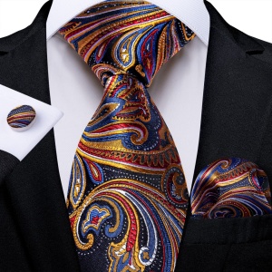 Set cravata multicolora + batista + butoni - matase - model 90