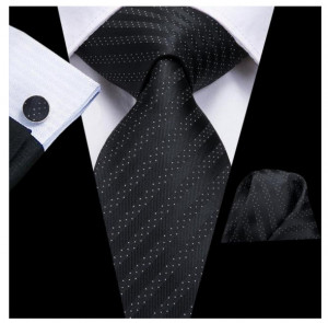 Set cravata neagra + batista + butoni - matase - model 249