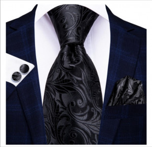 Set cravata neagra + batista + butoni - matase - model 39