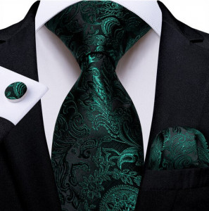 Set cravata verde + batista + butoni - matase - model 413