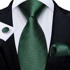 Set cravata verde + batista + butoni - matase - model 528