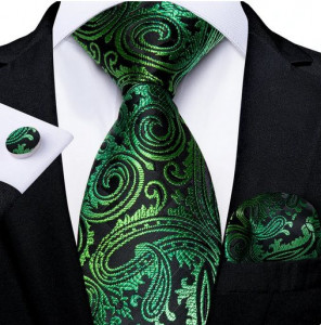 Set cravata verde + batista + butoni - matase -- model 750