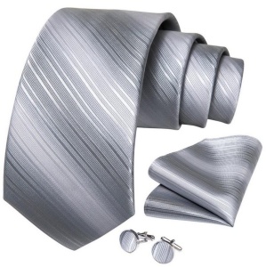 Cravata argintie + batista + butoni - matase -- model 864 - Img 2