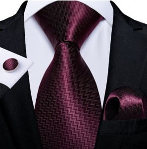 Cravata bordo + batista + butoni - matase - model 322