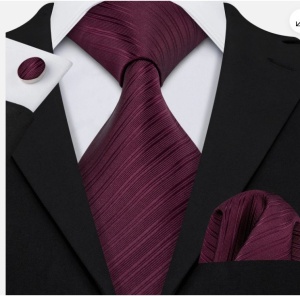 Cravata bordo + batista + butoni - matase -- model 867