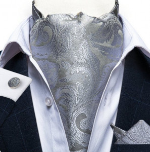 Set cravata / esarfa / lavaliera Ascot + batista + butoni, model 61