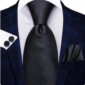 Set cravata neagra + batista + butoni - matase - model 522