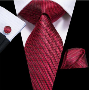 Set cravata rosie + batista + butoni - matase - model 529