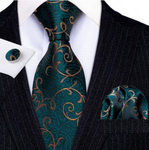 Set cravata verde + batista + butoni - matase - model 287
