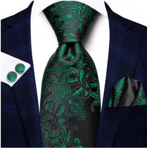 Set cravata verde + batista + butoni - matase - model 454