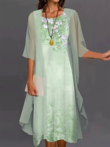 Rochie din 2 piese, design floral, verde, Eveline