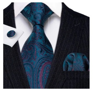Set cravata bleumarin + batista + butoni - matase -- model 765