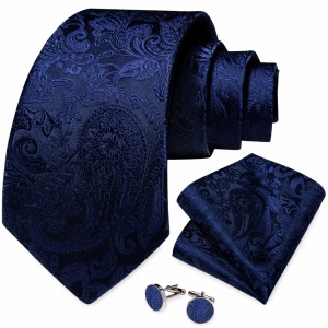 Set cravata bleumarin + batista + butoni - matase -- model 875