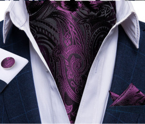 Set cravata / esarfa / lavaliera Ascot + batista + butoni, model 12