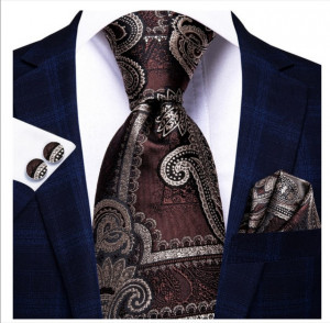 Set cravata maro + batista + butoni - matase - model 55