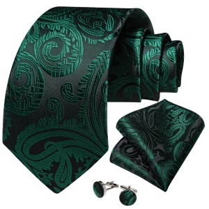 Set cravata verde + batista + butoni - matase -- model 896 - Img 2