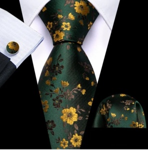 Set cravata verde inchis + batista + butoni - matase -- model 879