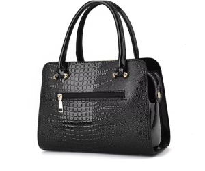 Geanta neagra / poseta neagra, lacuita, de dama, Donna, aspect deosebit, cu pandantiv - Img 5